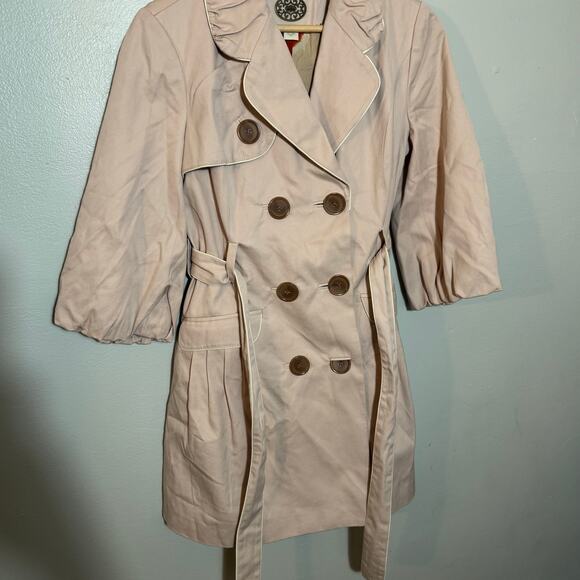 Women's Size 6 Idra Anthropologie Pink Jacket Balloon Sleeve Short Trench Coat - Picture 3 of 7